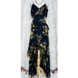 Preloved Printed Black Long Dress Brand Missguided