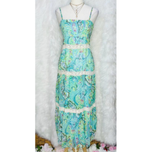 Preloved Printed Green Long Dress 