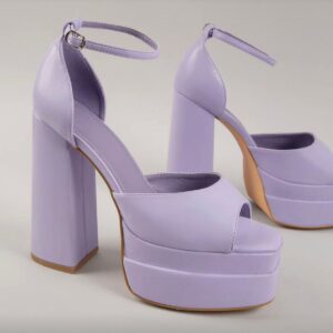 Purple Buckled Ankle Strap Platform Heels