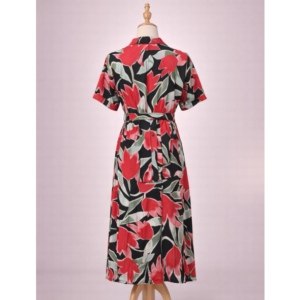 Red Floral Belted Midi Dress Brand: Lefties