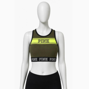 Olive Green Graphic Racerback Sports Bra Brand: Pink (Victoria Secret)