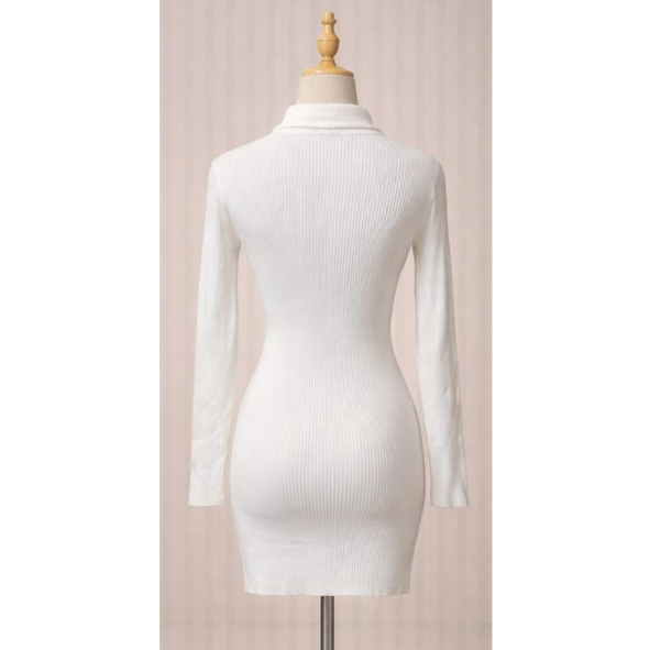 Solid White Turtleneck Bodycon Knitted Dress Brand New - Image 2