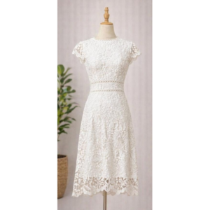 White Floral Lace Round Neck Midi Dress Brand: Eilly Bazar