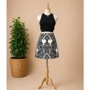 Damask Print A-Line Skirt