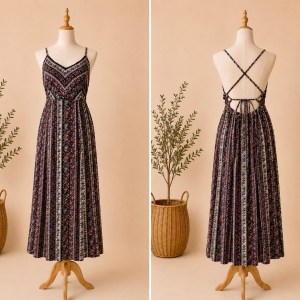 Preloved Boho Paisley Print Spaghetti Strap Maxi Dress Brand: Lovely - Girls