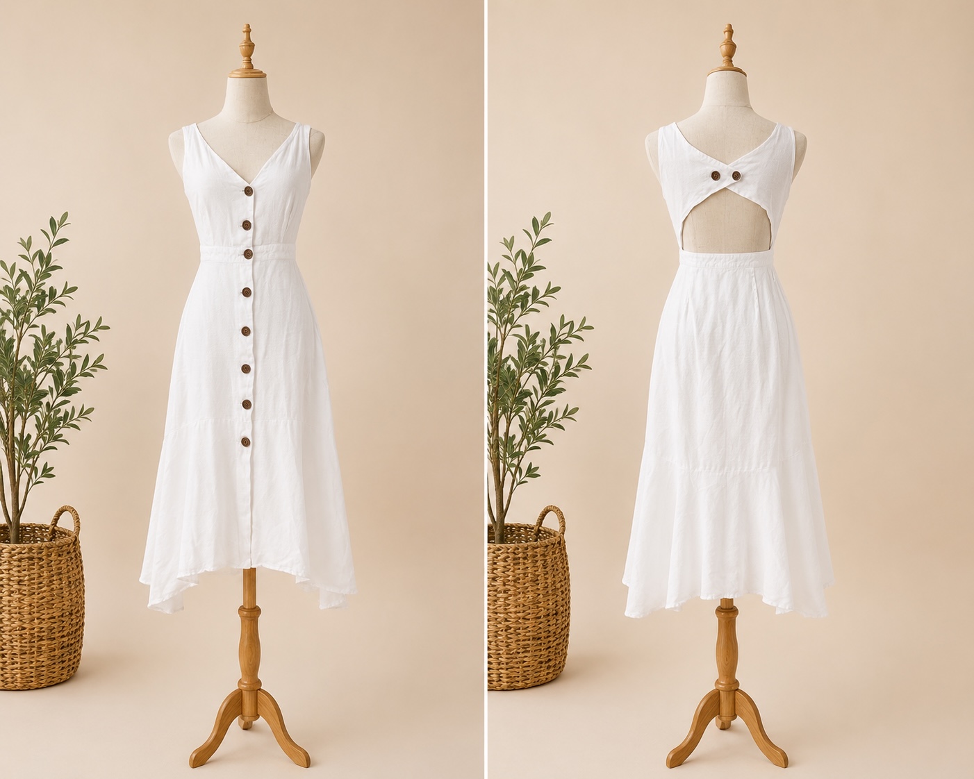 Preloved White V-Neck with Open Back Midi Dress Brand: MANGO