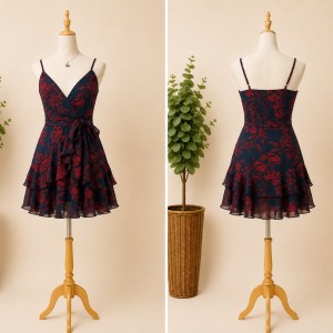Preloved Floral Print Chiffon Tie-Waist Cami Mini Dress Brand: Selfie LESLIE