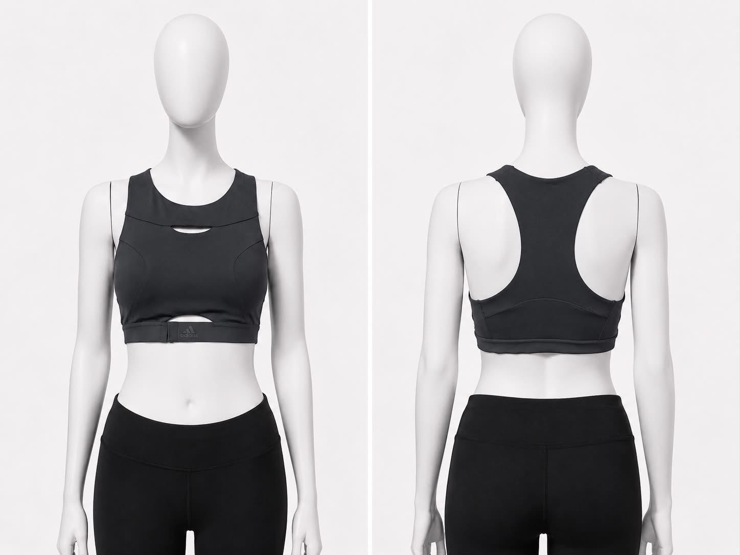 Brand New Adidas Dark Gray Front Cut-Out Racerback Sports Bra