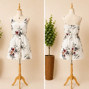 Preloved White Floral Print Romper 𝐁𝐫𝐚𝐧𝐝: Luvalot