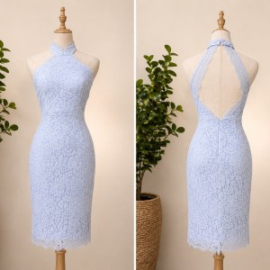 Preloved Light Blue Halter Neck Floral Lace Dress 𝐁𝐫𝐚𝐧𝐝: Keep Sake