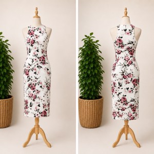 Preloved White Floral Print Halter Neck Bodycon Dress 𝐁𝐫𝐚𝐧𝐝: Love J