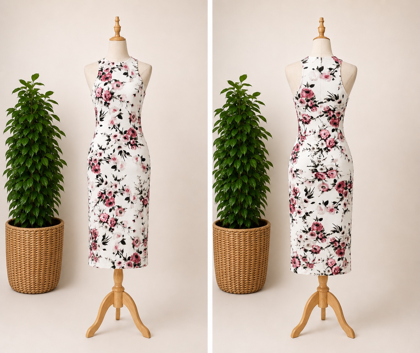 Preloved White Floral Print Halter Neck Bodycon Dress 𝐁𝐫𝐚𝐧𝐝: Love J