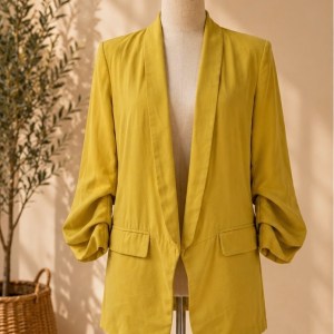 Preloved Mustard Yellow 3/4 Sleeve Open-Front Tailored Blazer 𝐁𝐫𝐚𝐧𝐝: Shein