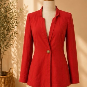 Preloved Red Split-Collar Tailored Blazer 𝐁𝐫𝐚𝐧𝐝: Estradivarius