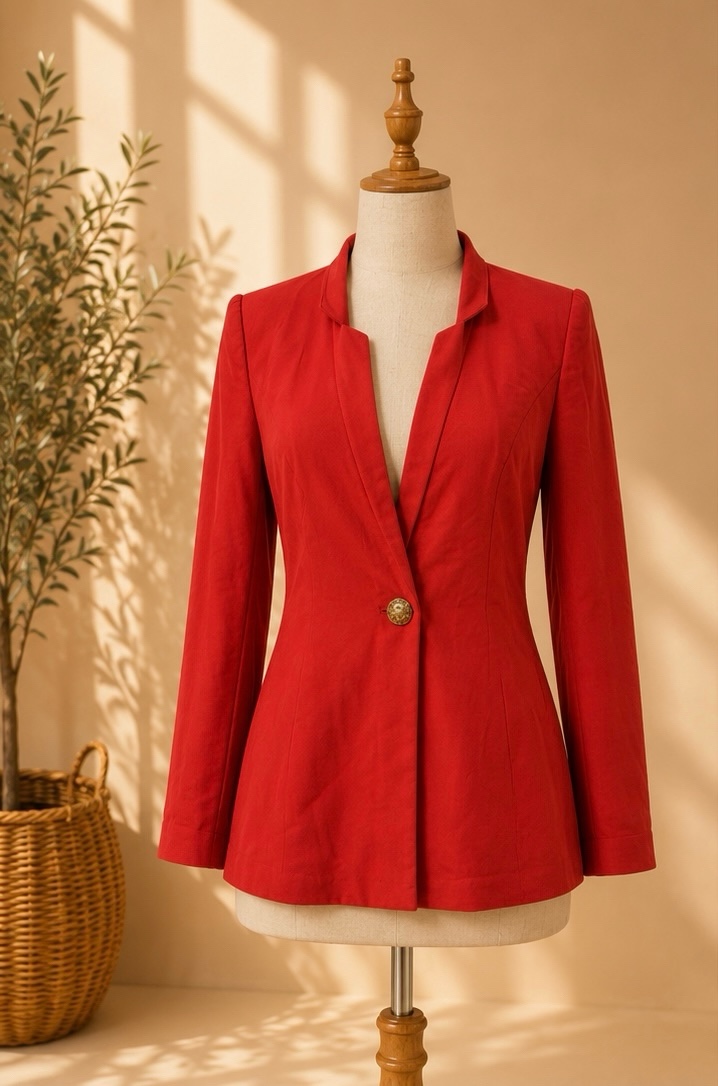 Preloved Red Split-Collar Tailored Blazer 𝐁𝐫𝐚𝐧𝐝: Estradivarius