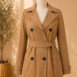 Preloved Classic Tan Tie-Belt Notch Lapel Trench Coat Blazer 𝐁𝐫𝐚𝐧𝐝: Boutique Forever 21