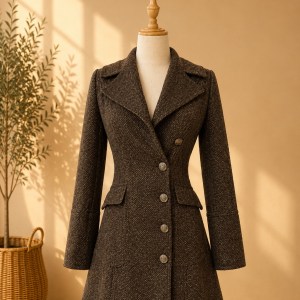 Preloved Chic Brown Tweed Longline Button Front Blazer Coat 𝐁𝐫𝐚𝐧𝐝: LEE COOPER