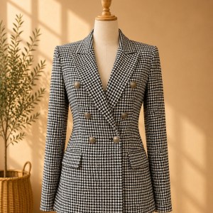 Preloved Classic Black & White Houndstooth Tailored Blazer 𝐁𝐫𝐚𝐧𝐝: ZARA