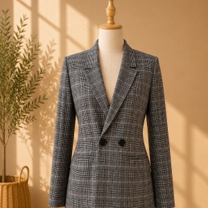 Preloved Grey Plaid Notch Lapel Button Front Tailored Blazer 𝐁𝐫𝐚𝐧𝐝: ANINE BING