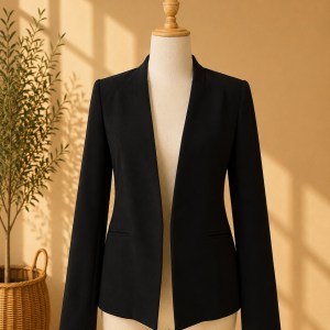 Preloved Black Open Front Collarless Tailored Blazer