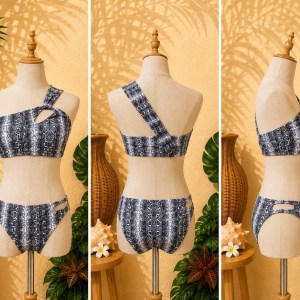 Preloved Snakeskin One-Shoulder Two-Piece Swimsuit