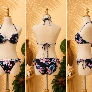 Preloved Black Floral Lace Trim Bikini Set Swimwear 𝐁𝐫𝐚𝐧𝐝: Ardene Swim