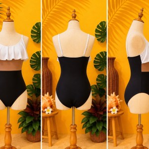 Preloved Chic Tri-Tone Ruffled Flounce One-Piece Swimsuit 𝐁𝐫𝐚𝐧𝐝: Max swim club