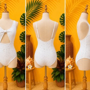 Preloved White Knot-Front Cutout One-Piece Swimsuit