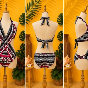 Preloved Tribal Geometric Print Cross-Front Cutout Monokini Swimsuit 𝐁𝐫𝐚𝐧𝐝: iso Maré