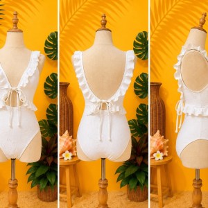 Preloved White Ruffled Plunging Tie-Front One-Piece Swimsuit 𝐁𝐫𝐚𝐧𝐝: ASOS