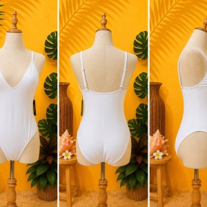 Brand New White Plunging V-Neck One Piece Swimsuit 𝐁𝐫𝐚𝐧𝐝: PRETTY LITTLE THING