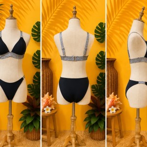 Preloved Modern Black Contrast Strap Two-Piece Swimsuit