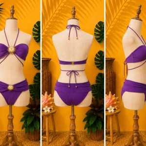 Preloved Purple Bandeau Halter Two-Piece Bikini Swimsuit