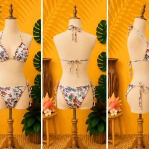 Preloved Floral Print Scalloped Edge Two-Piece Bikini Swimsuit