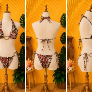 Preloved Leopard Floral Print Ring-Accent Two-Piece Swimsuit