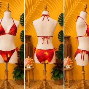 Brand New Fiery Red Printed Two-Piece Bikini Swimsuit