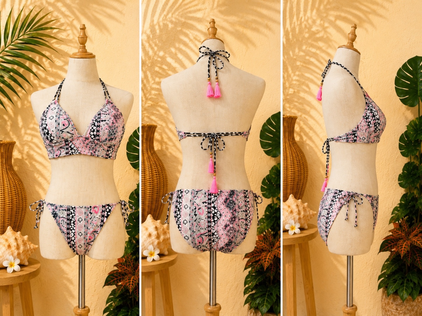 Preloved Pink Boho Print with Side Tassel Two-Piece Swimsuit 𝐁𝐫𝐚𝐧𝐝: Victoria Secret