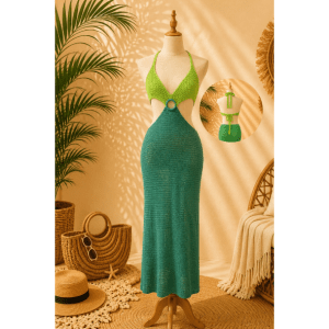Preloved Two-Tone Lime & Green Crochet Cut-Out Cover Up