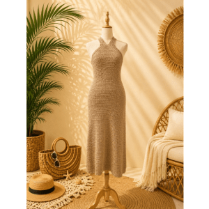 Preloved Beige High Neck Beach Midi Cover Up