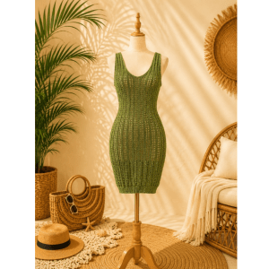 Preloved Sheer Green Scoop Neck Mini Cover Up 𝐁𝐫𝐚𝐧𝐝: Boohoo